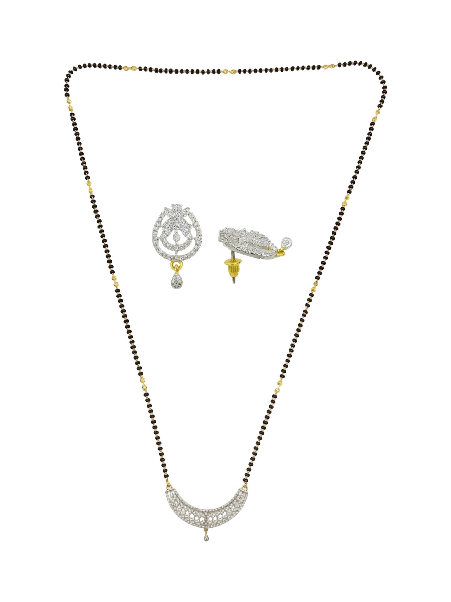 American Diamond Flower Pendant Long Long Mangalsutra Set