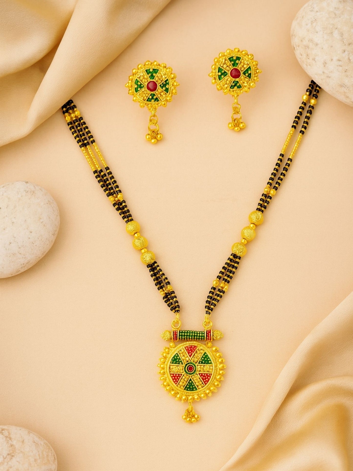 Multicolor-Round Pendant Mangalsutra Designs Set
