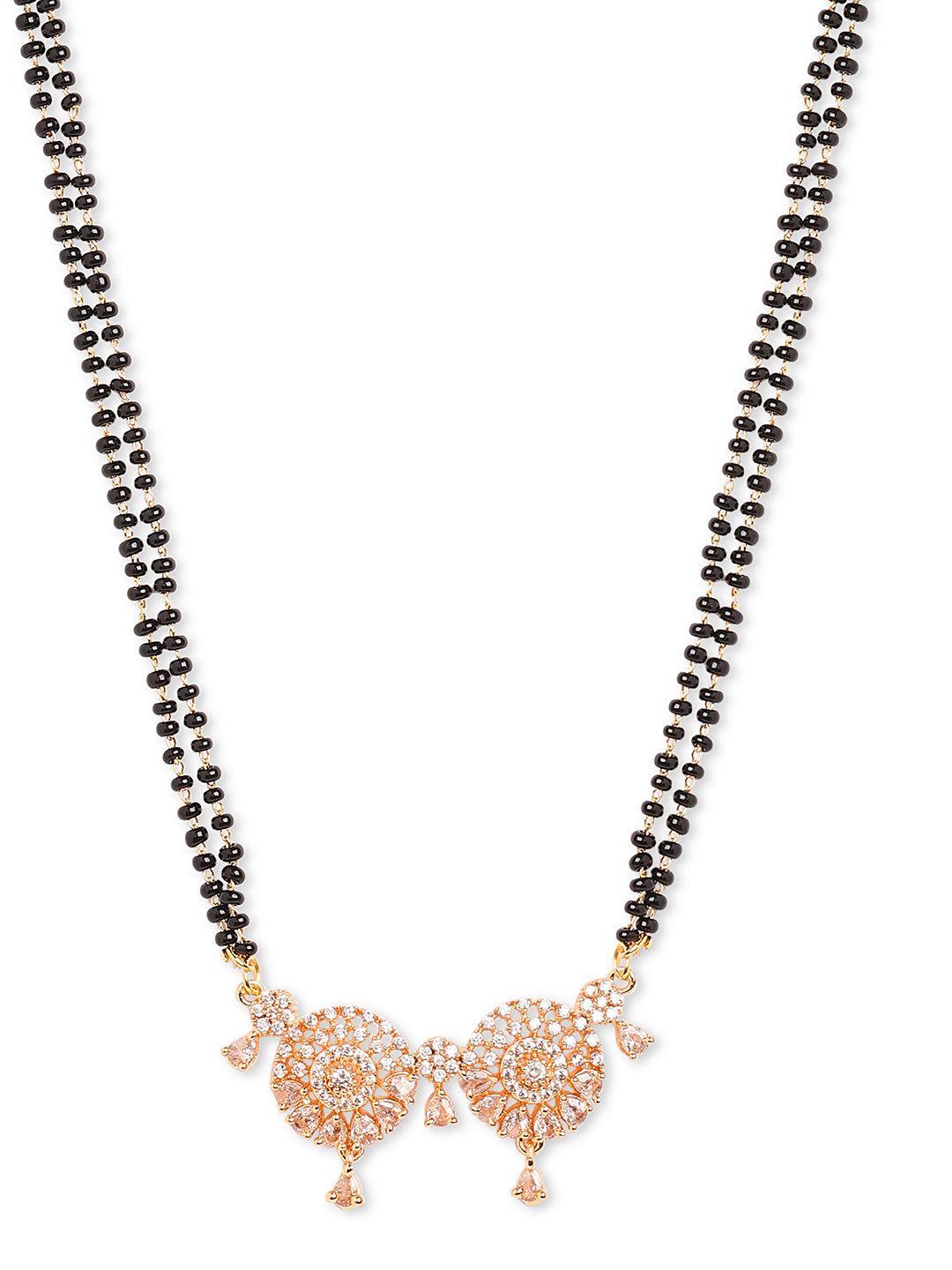 Rose Gold Plated AD Long Mangalsutra & Earring Set