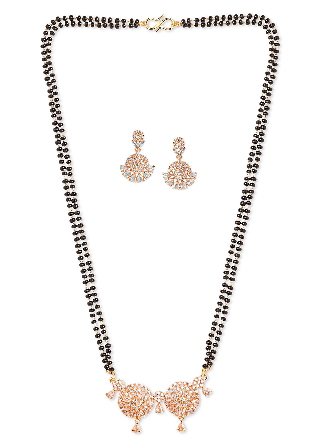Rose Gold Plated AD Long Mangalsutra & Earring Set