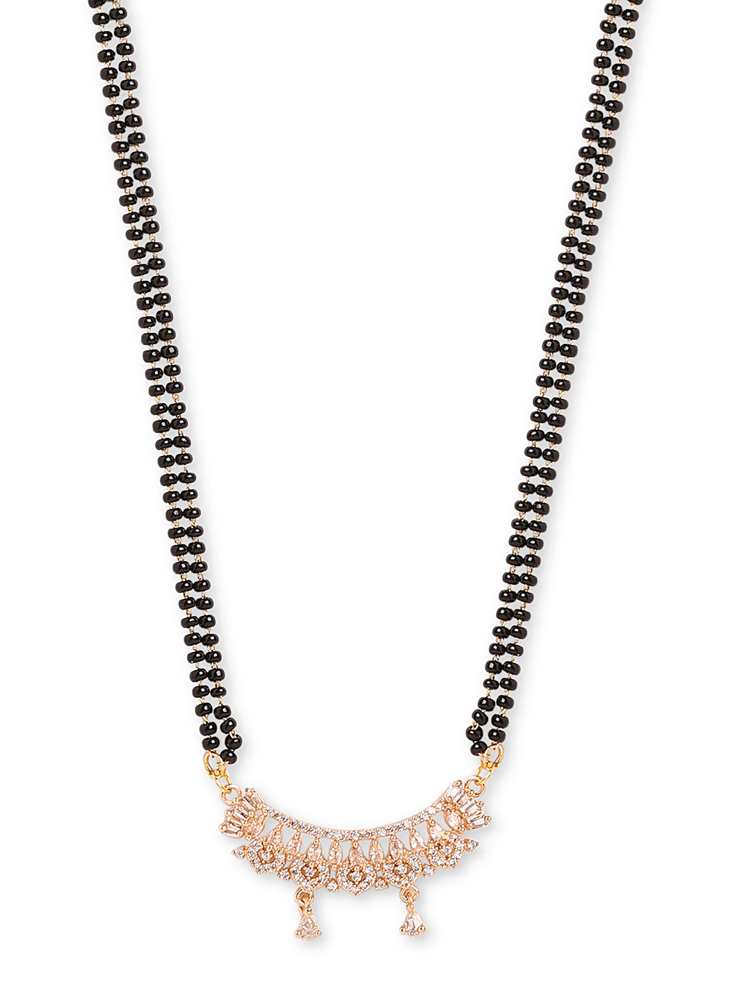 Rose Gold Plated AD Long Mangalsutra & Earring Set