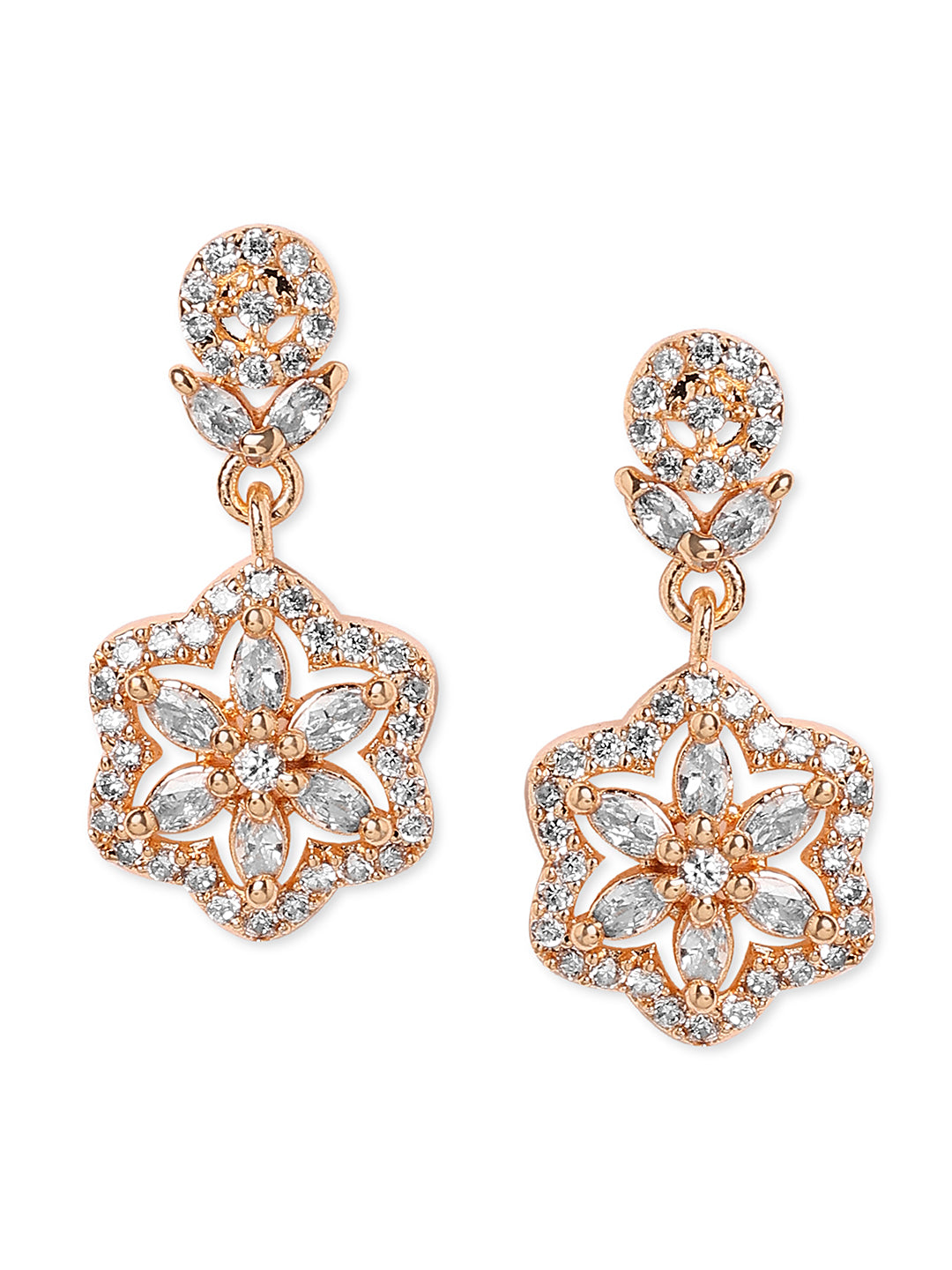 Rose Gold Plated AD Long Mangalsutra & Earring Set