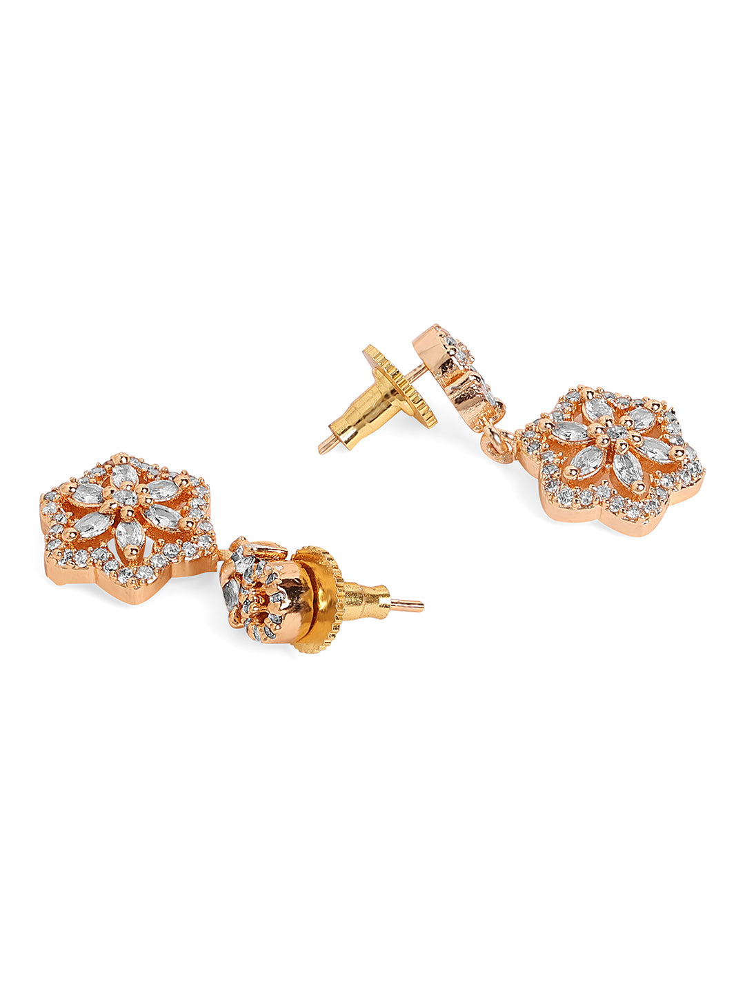 Rose Gold Plated AD Long Mangalsutra & Earring Set