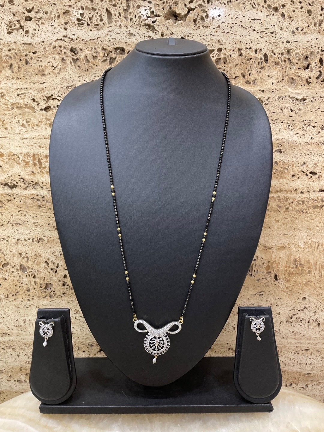 Gold Plated Long Mangalsutra With Earring AD Pendant Design