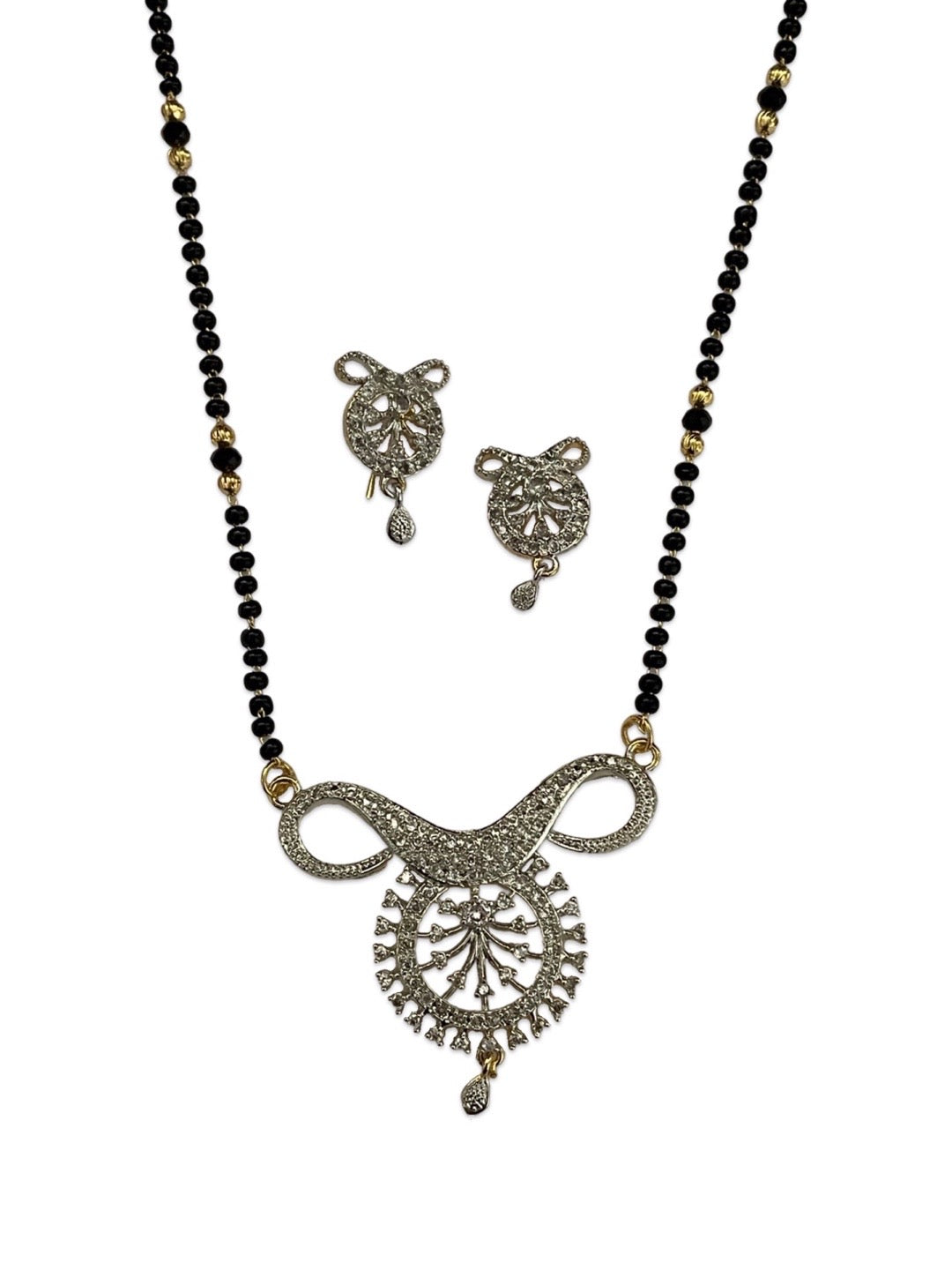 Gold Plated Long Mangalsutra With Earring AD Pendant Design