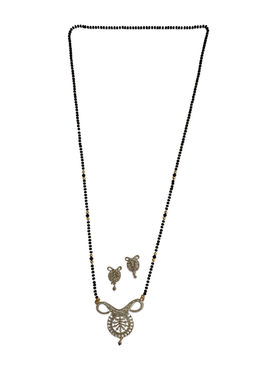 Gold Plated Long Mangalsutra With Earring AD Pendant Design