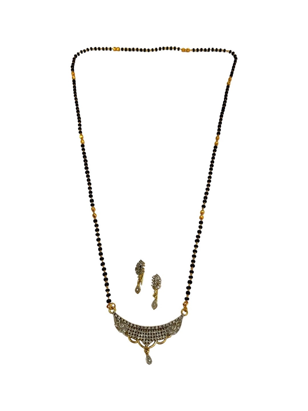 Gold Plated Long Mangalsutra With Earring Set AD Pendant Design