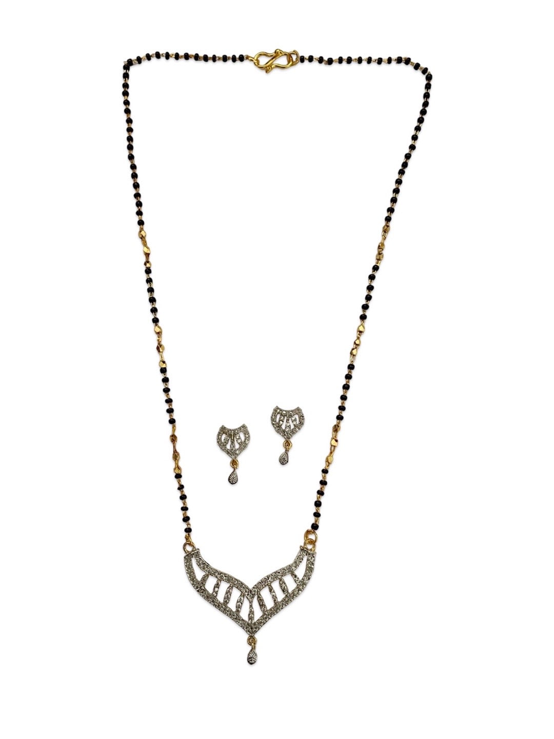 Gold Plated Short Mangalsutra With Earring Set AD Pendant Design