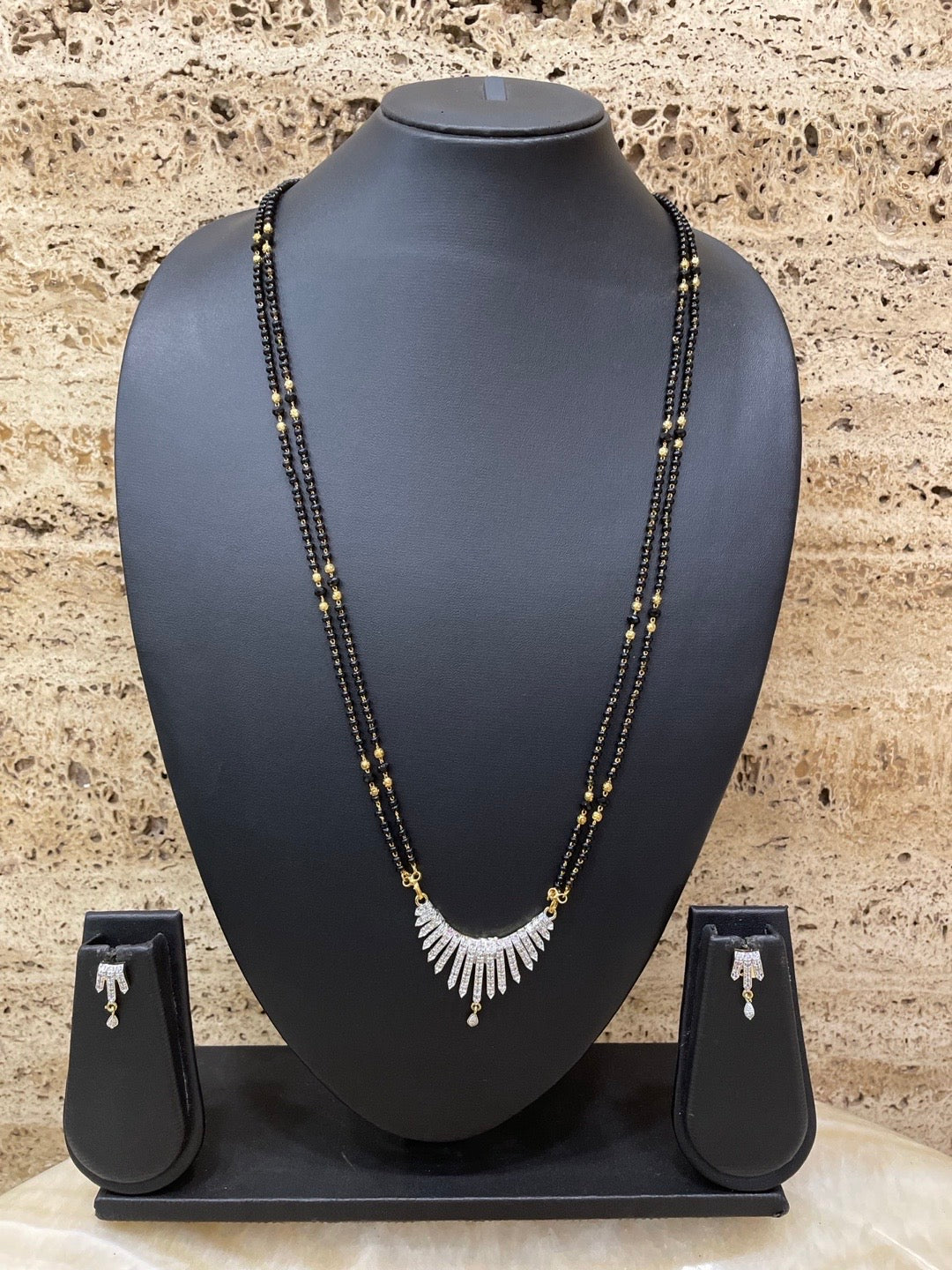 Gold Plated Long Mangalsutra With Earring Set AD Pendant Design