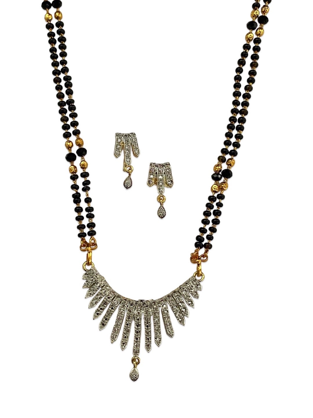 Gold Plated Long Mangalsutra With Earring Set AD Pendant Design