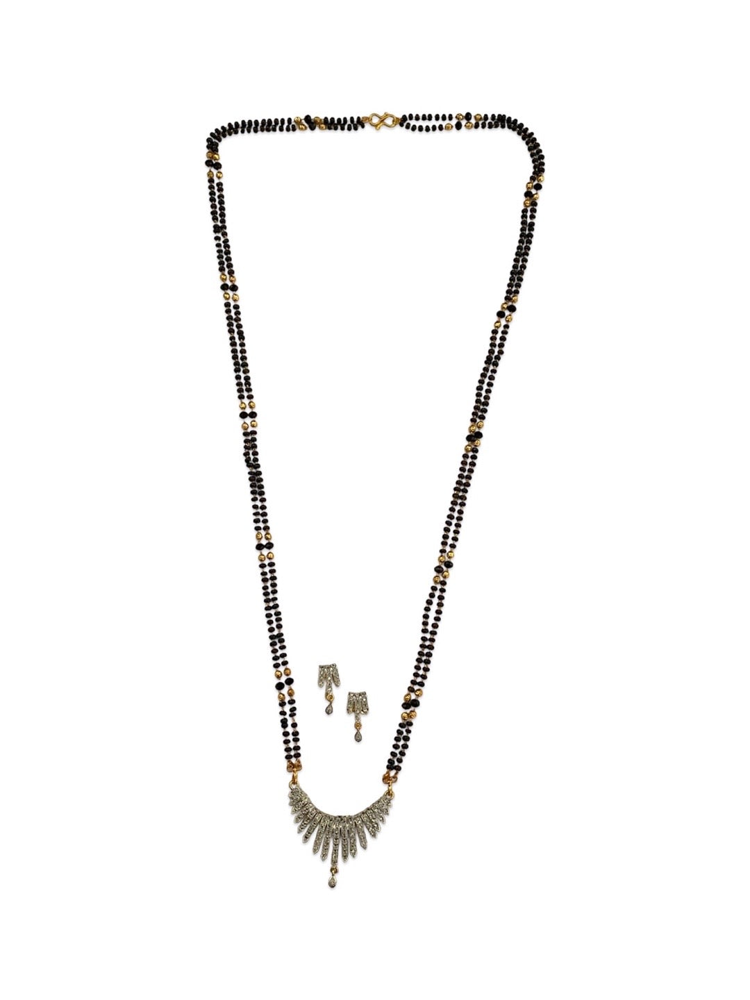 Gold Plated Long Mangalsutra With Earring Set AD Pendant Design