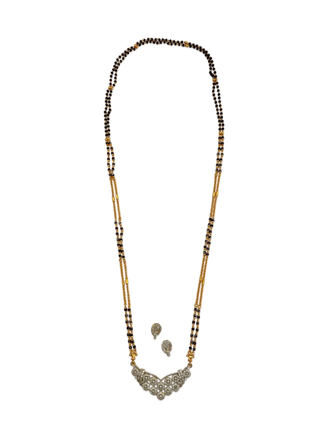 Gold Plated Long Mangalsutra With Earring Set AD Pendant Design