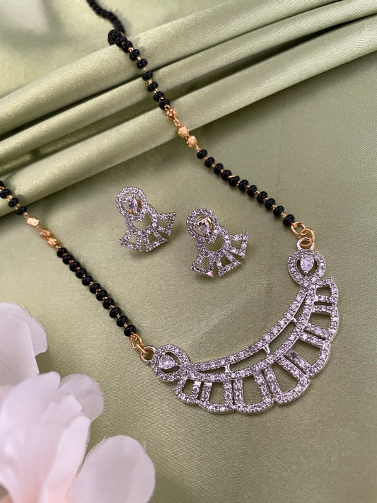 Gold Plated American Diamond Long Mangalsutra & Earrings Set