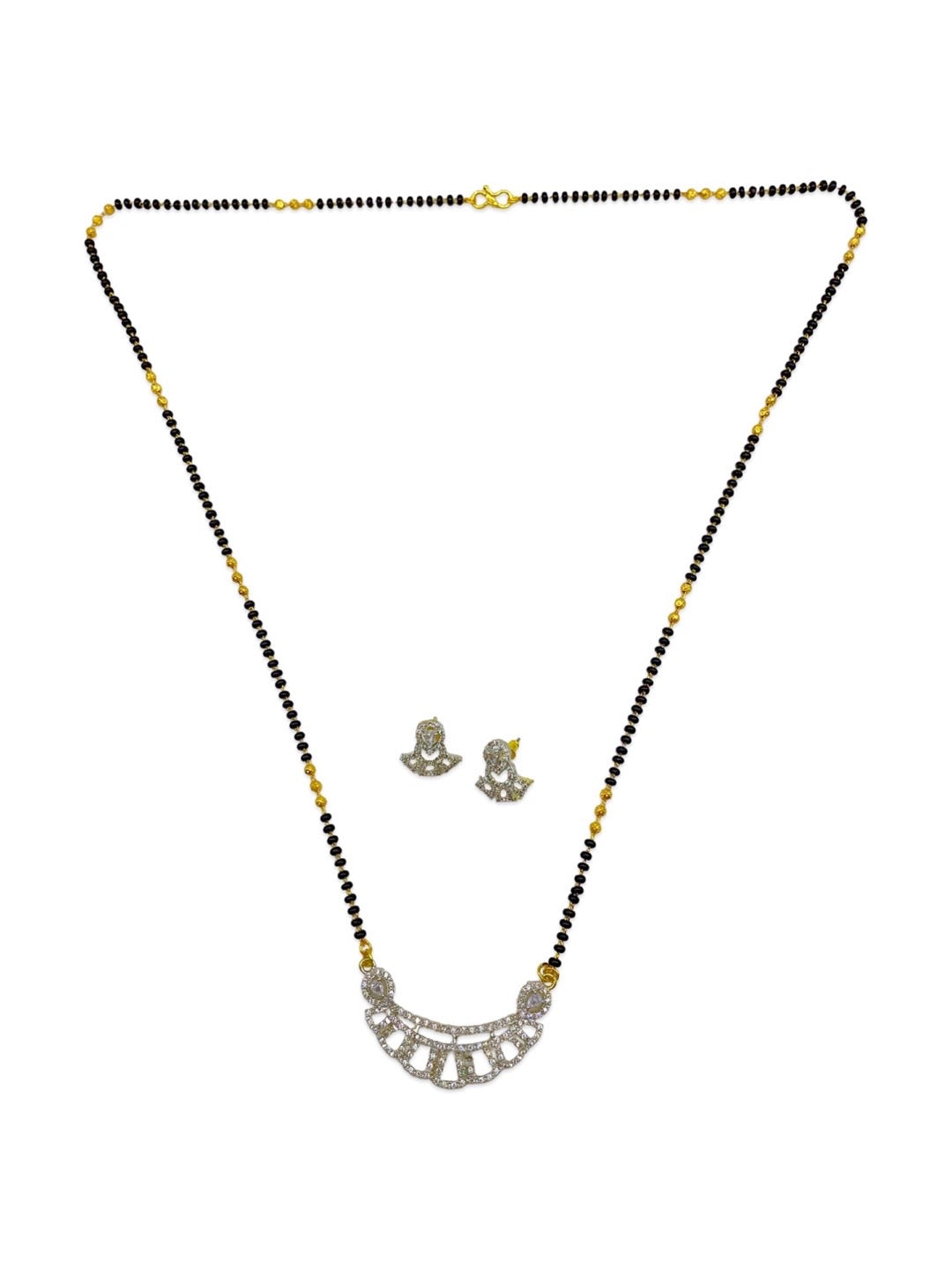 Gold Plated AD Long Mangalsutra & Earrings Set