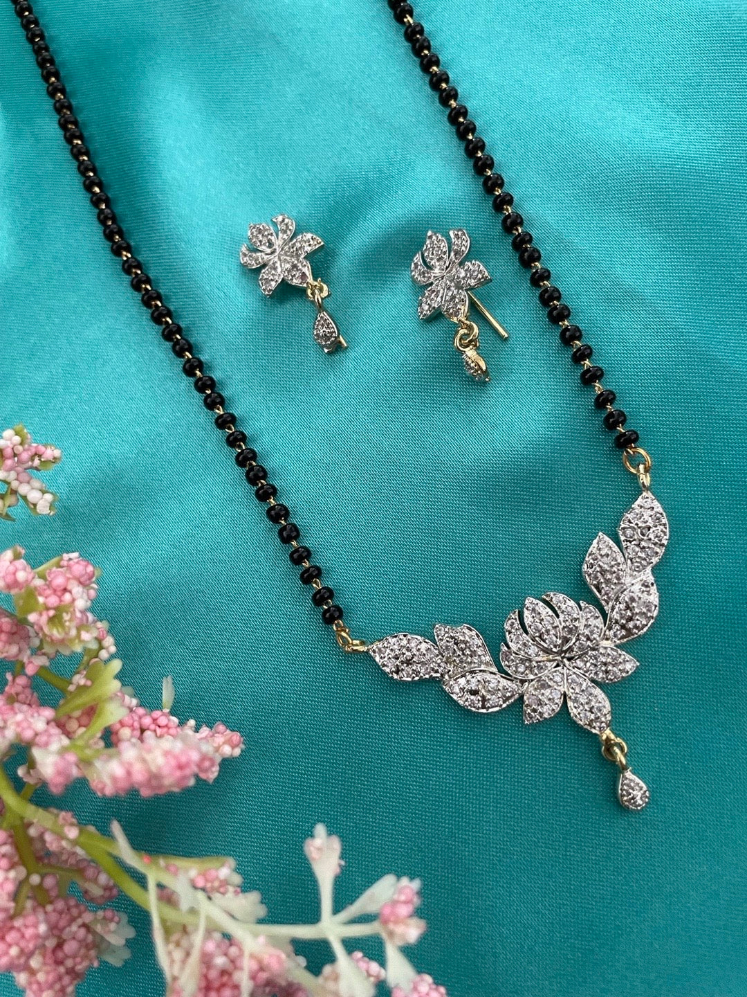Gold Plated AD Short Mangalsutra Set With Earrings