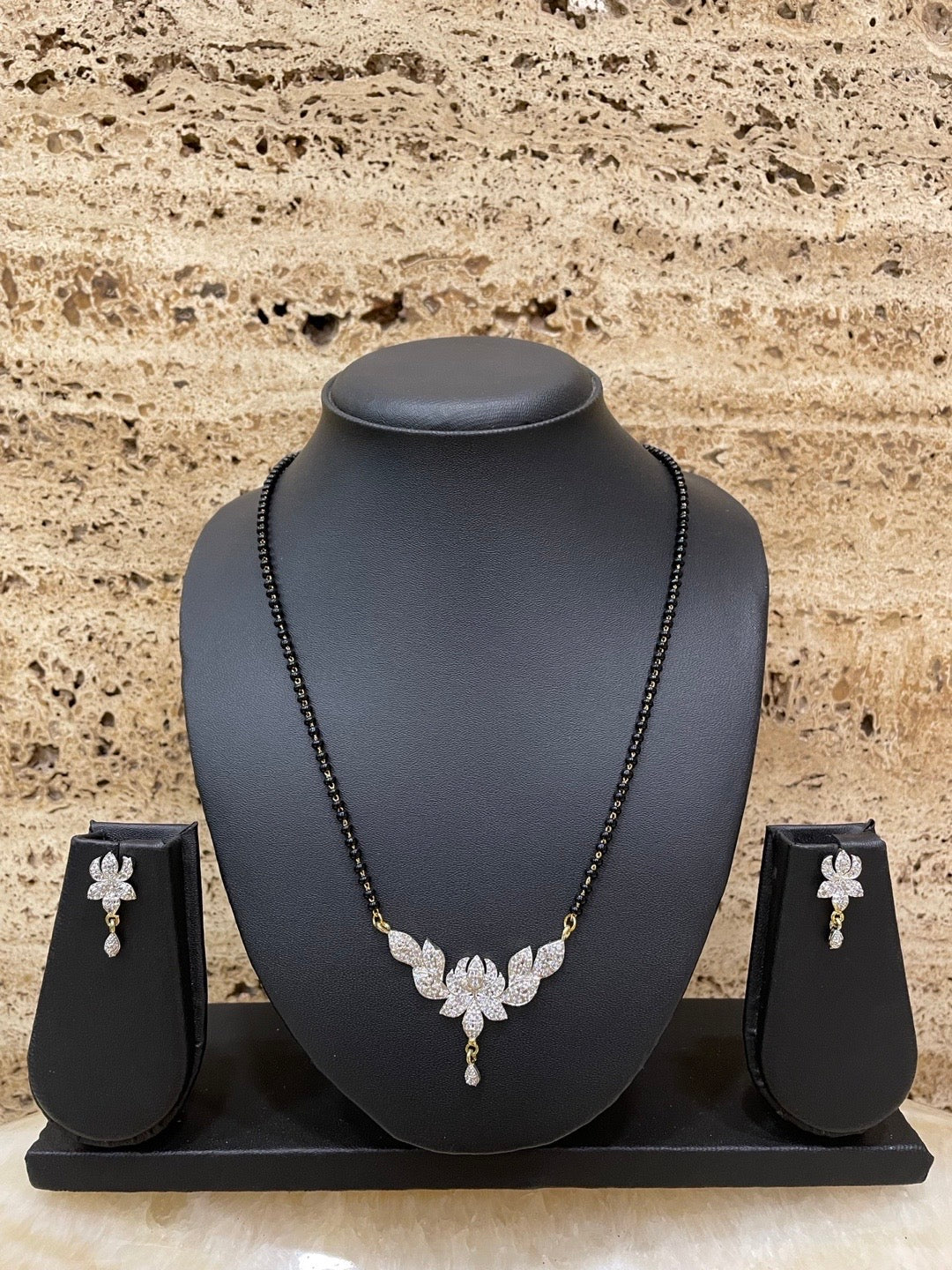 Gold Plated AD Short Mangalsutra Set With Earrings