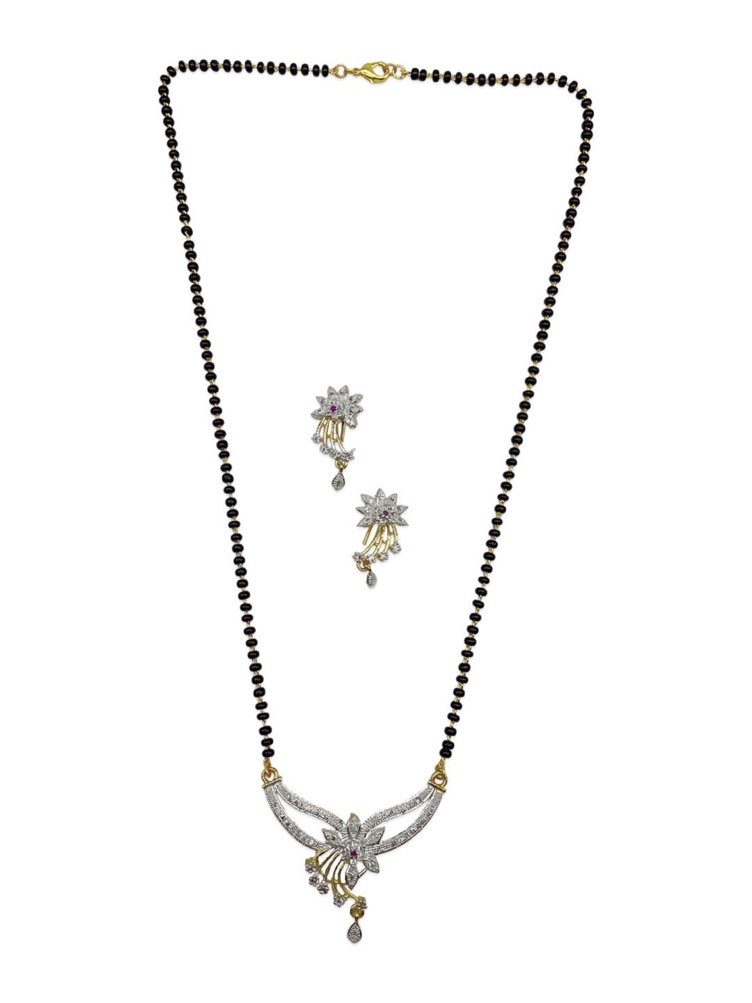 Gold Plated AD Short Mangalsutra Set With Earrings