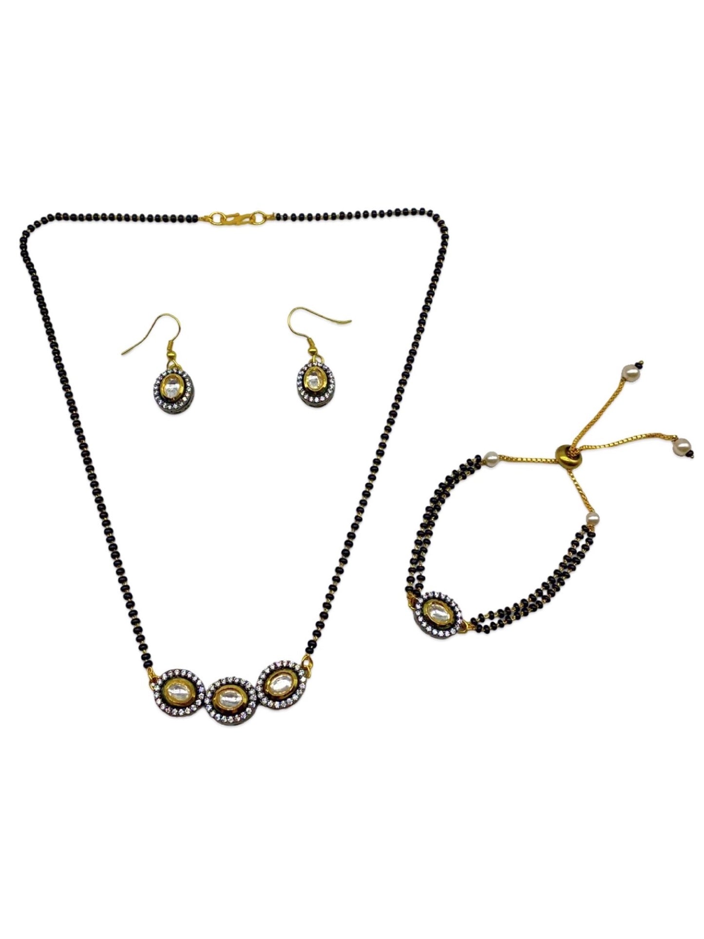 Kundan & AD Pendant Oval Shape Black Polish Short Mangalsutra Set