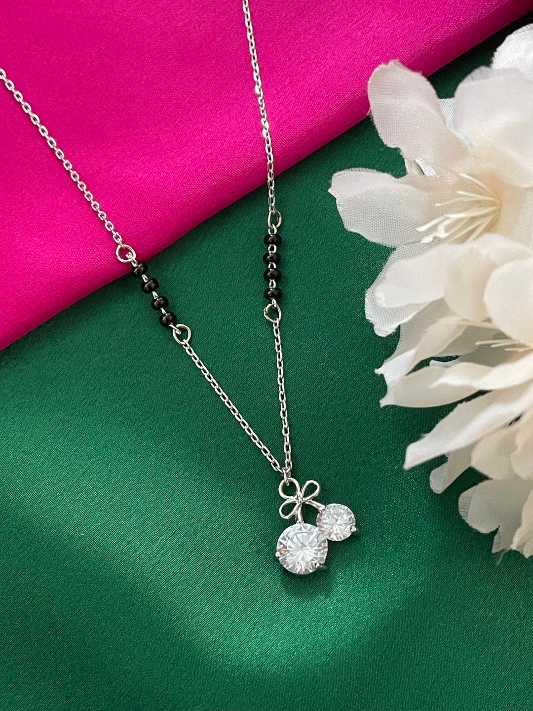 Bow Solitaire Silver Short Mangalsutra