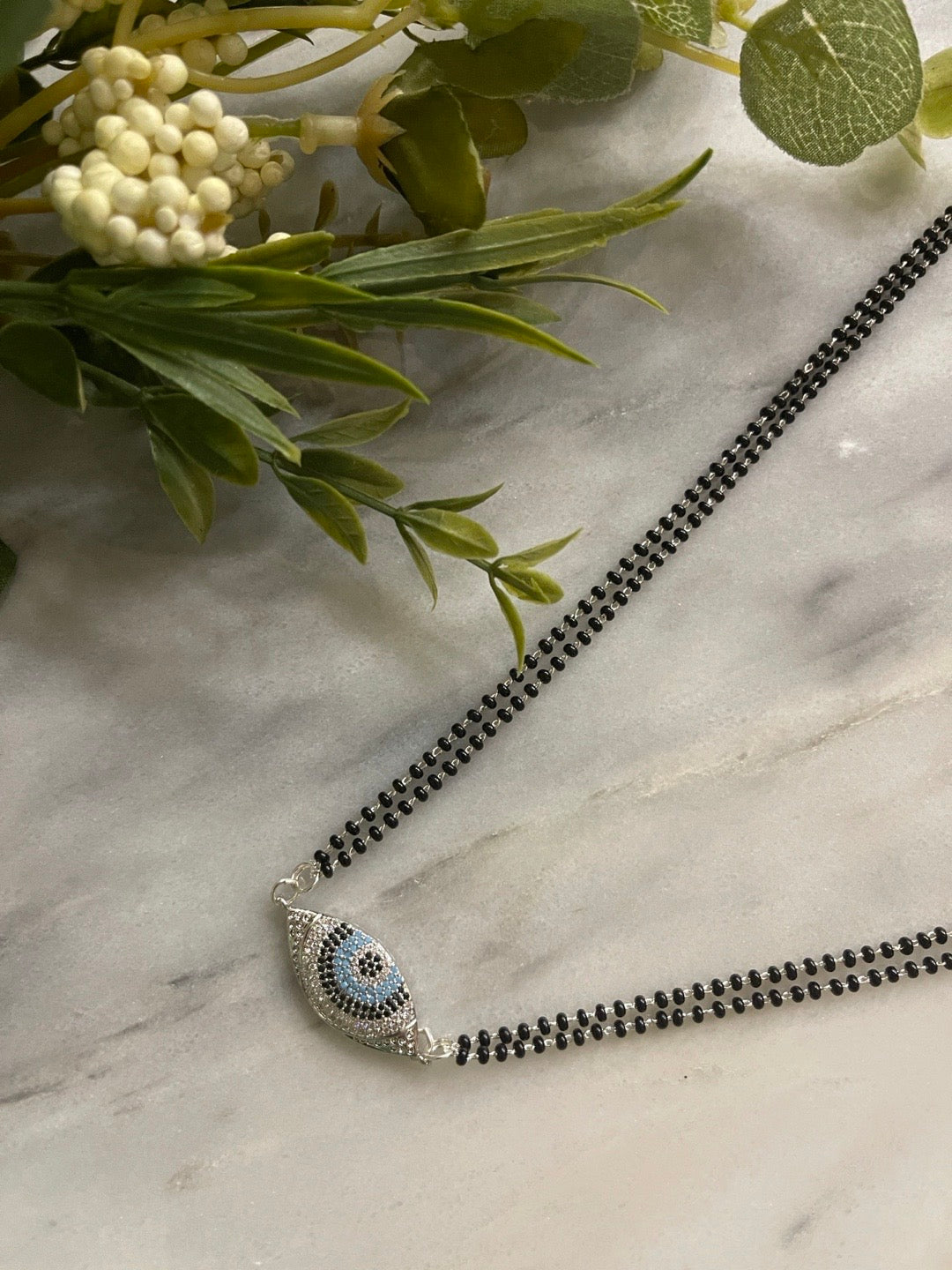 Long Mangalsutra Evil Eye Designs Silver Plated A D Pendent