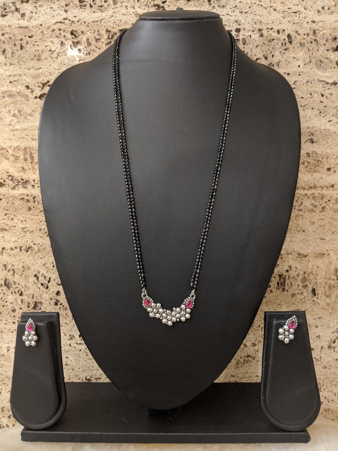 Silver Plated Long Mangalsutra & Earrings Set