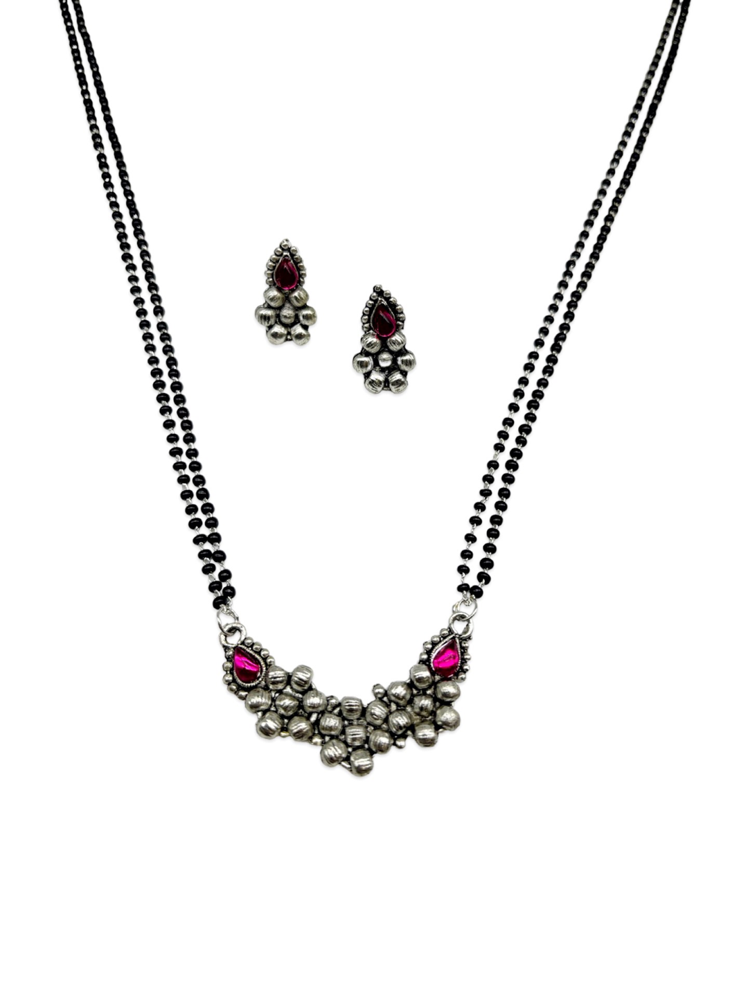 Silver Plated Long Mangalsutra & Earrings Set