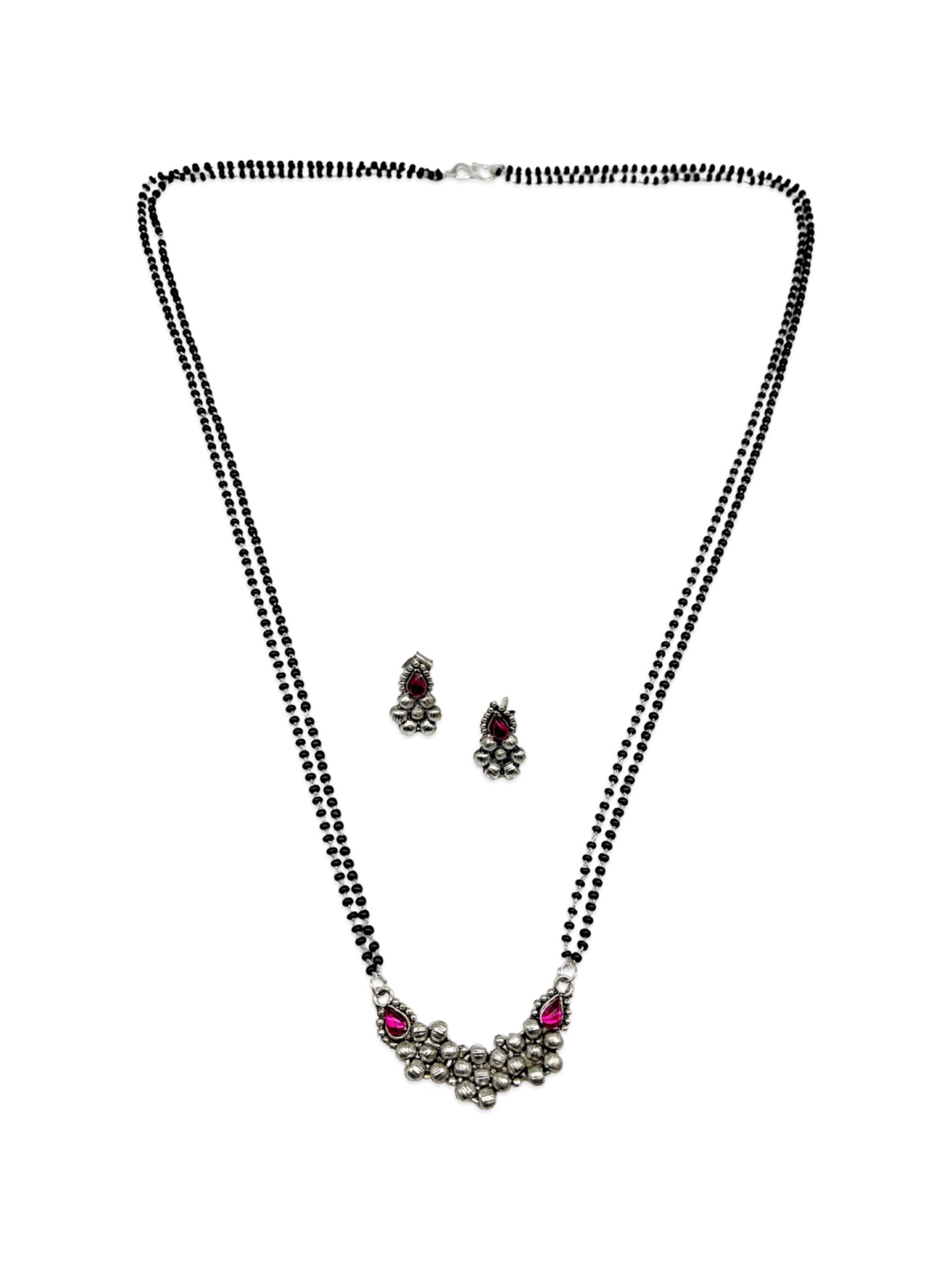 Silver Plated Long Mangalsutra & Earrings Set