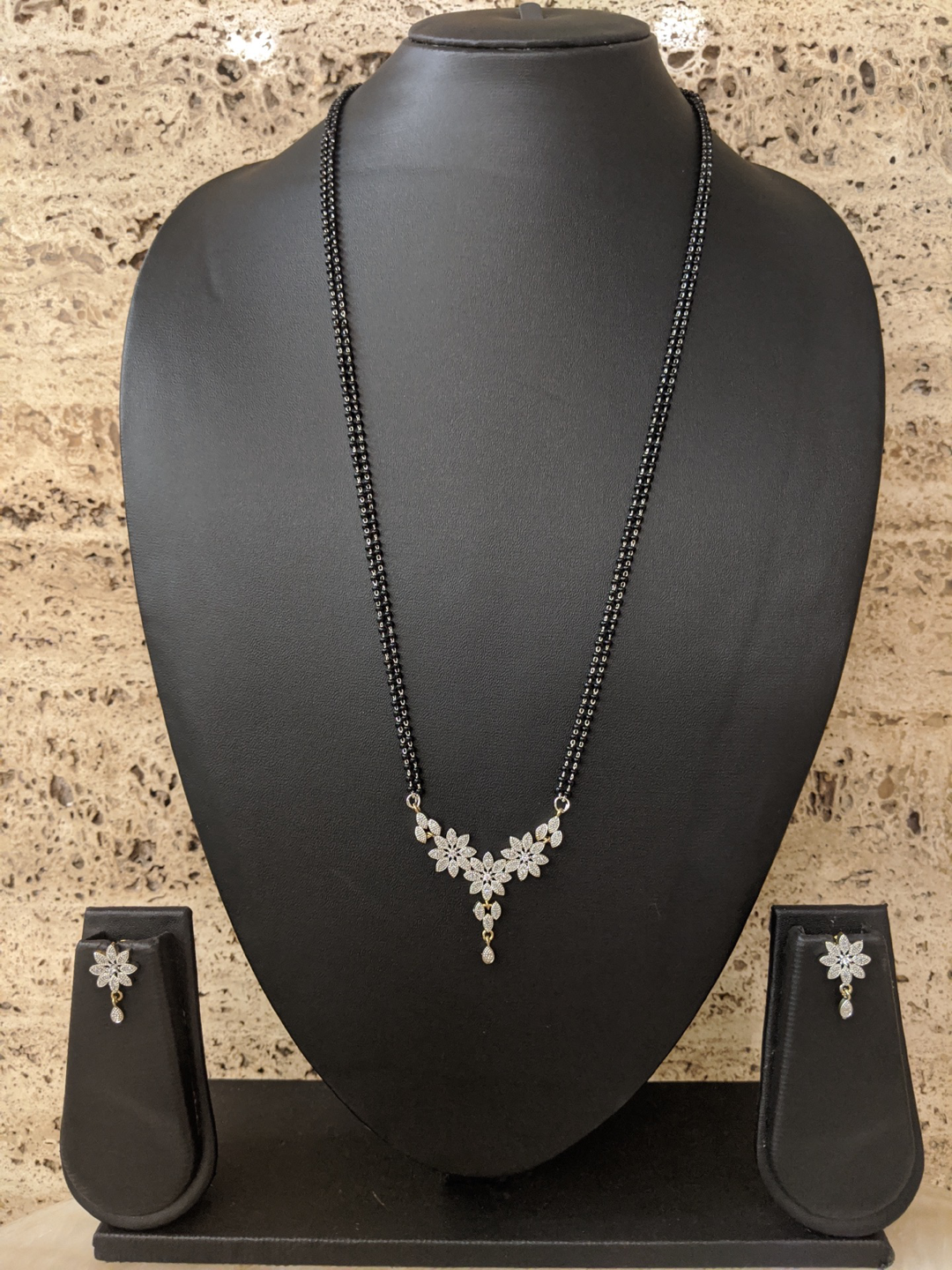 Silver Plated AD Long Mangalsutra Set With Earrings