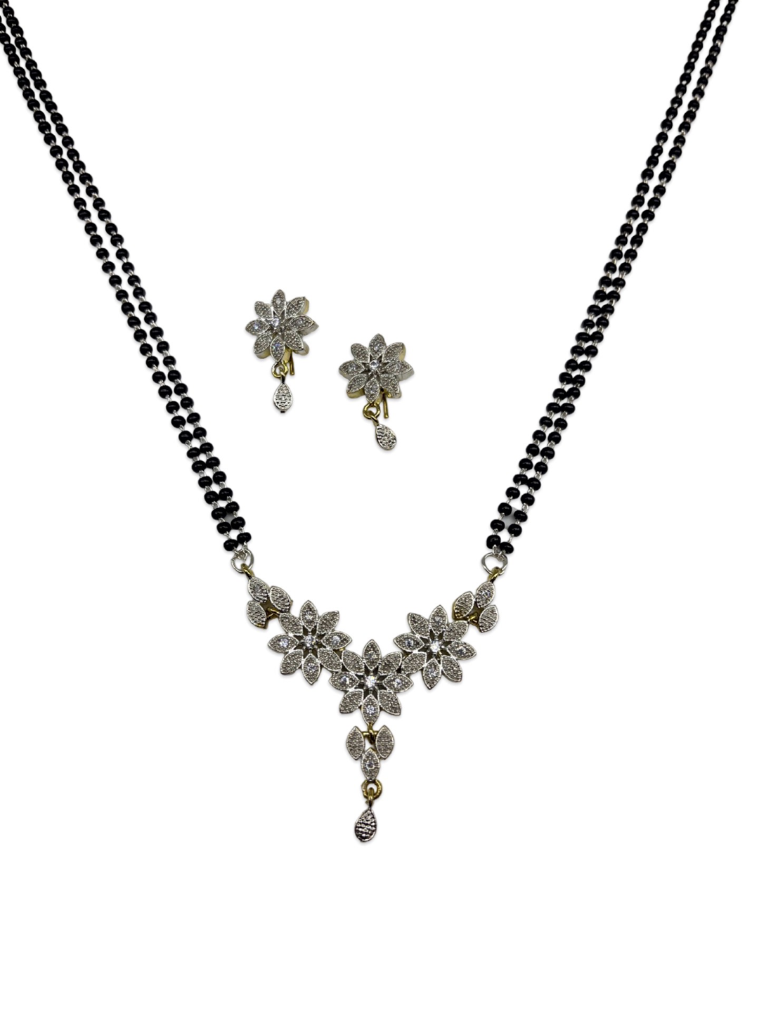 Silver Plated AD Long Mangalsutra Set With Earrings