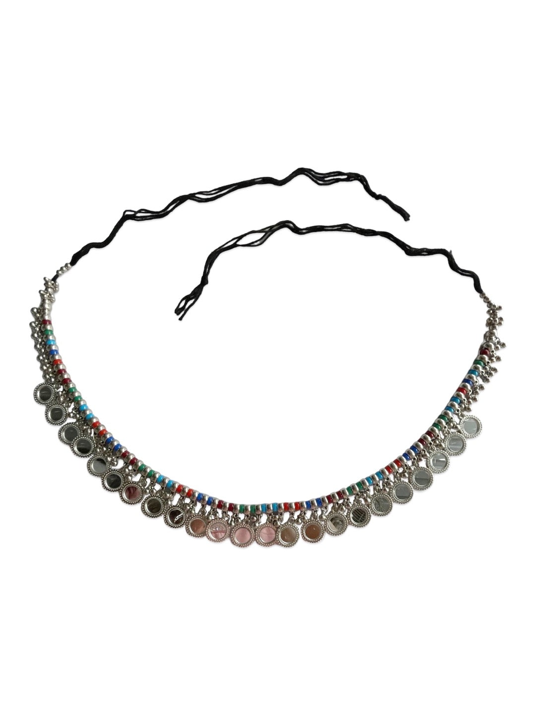 Oxidized silver kamarband with beads.