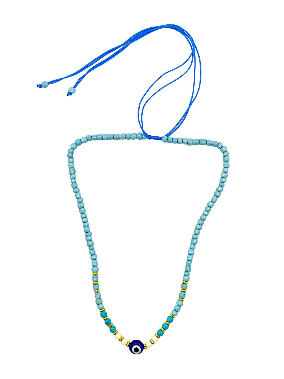 Blue Evil Eye Beaded Pendant Necklace for Navaratri