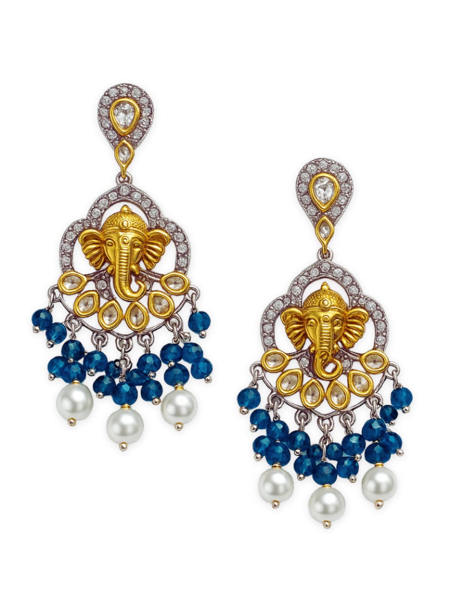Lord Ganesha Teal Blue Color Necklace Set