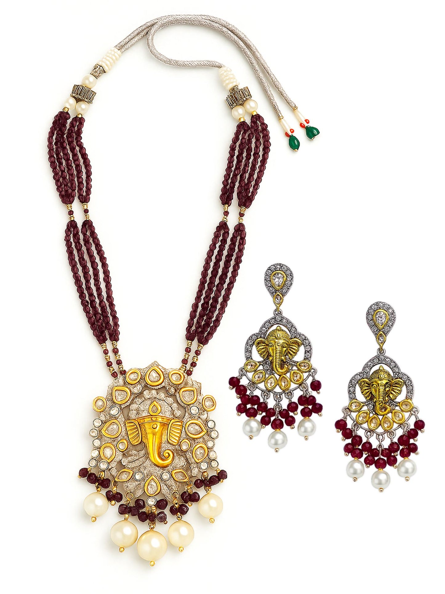 Lord Ganesha Maroon Color Necklace Set