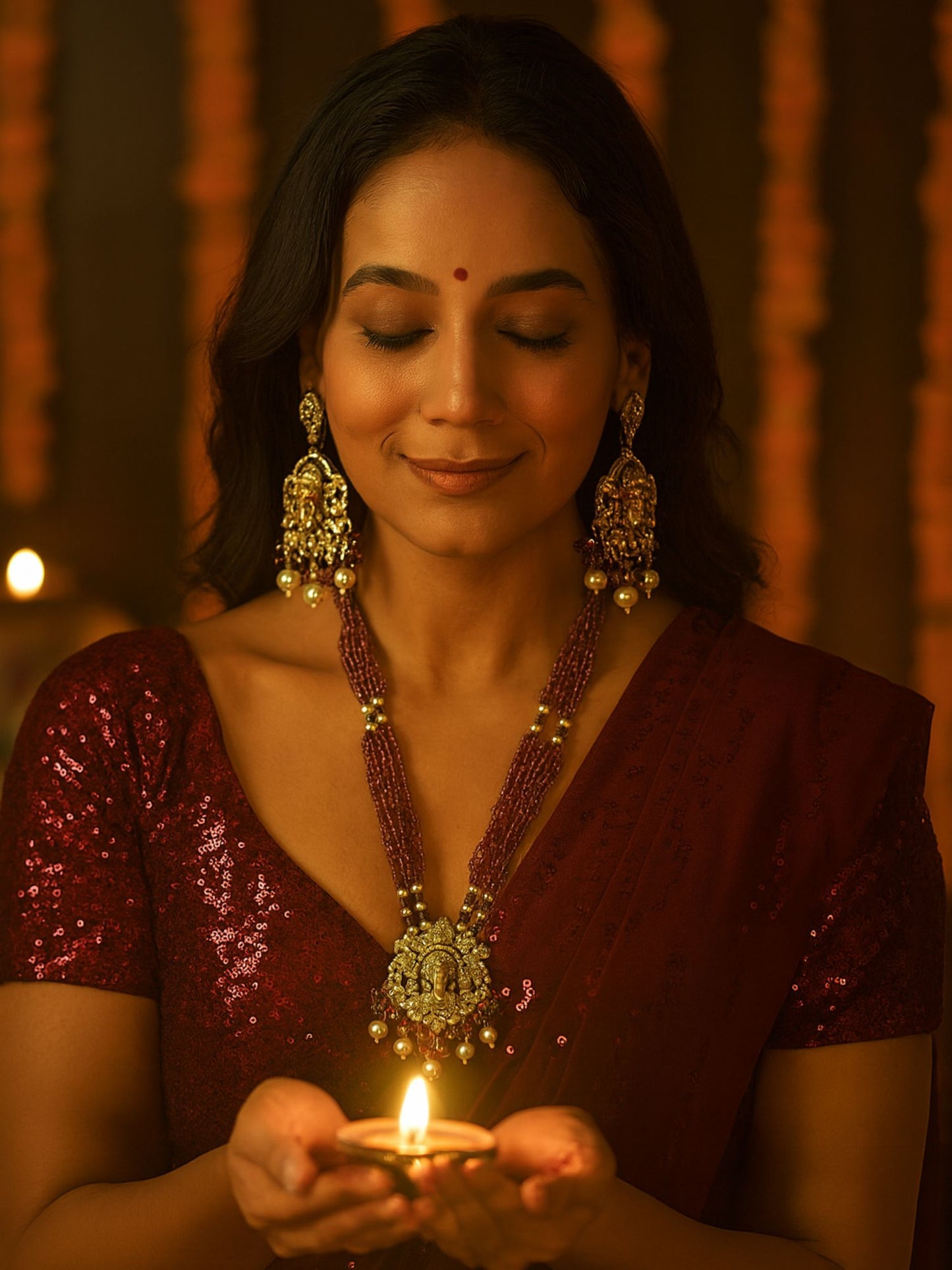 Lord Ganesha Red Color Necklace Set
