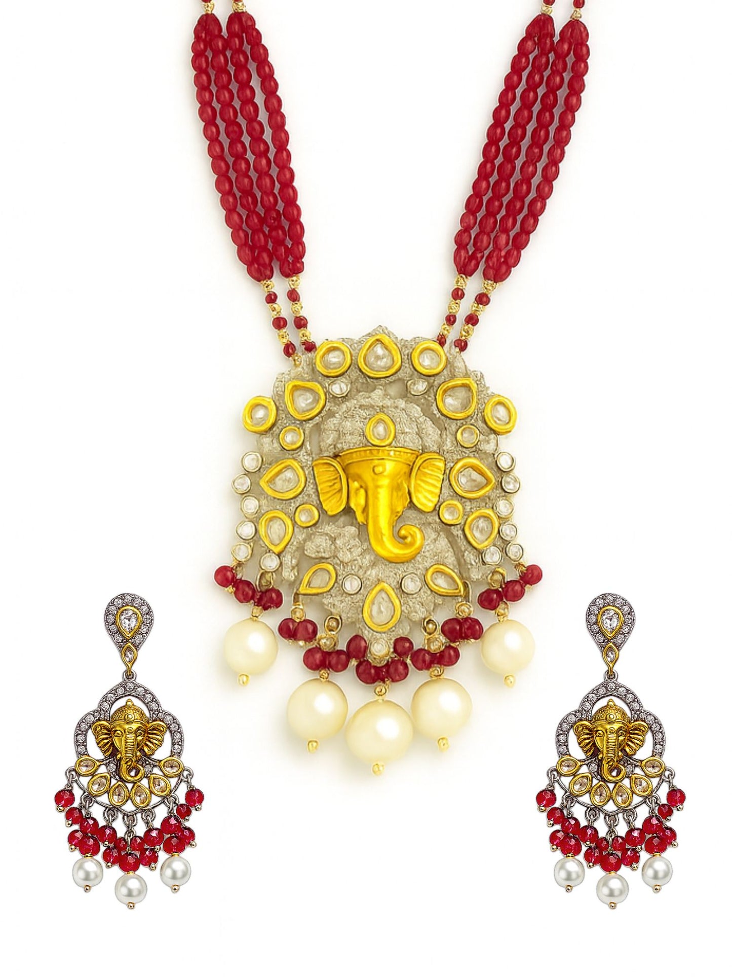 Lord Ganesha Red Color Necklace Set