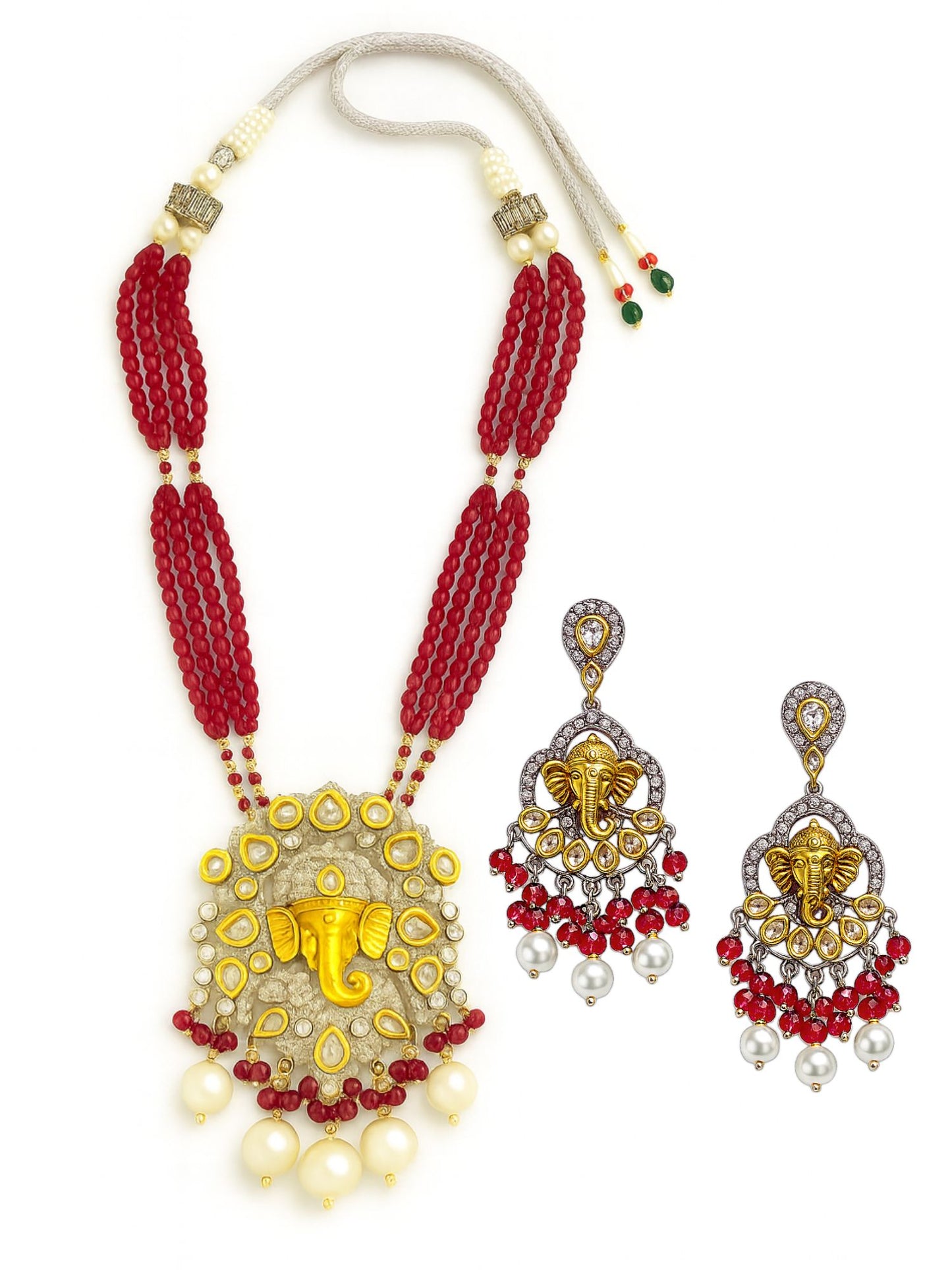 Lord Ganesha Red Color Necklace Set