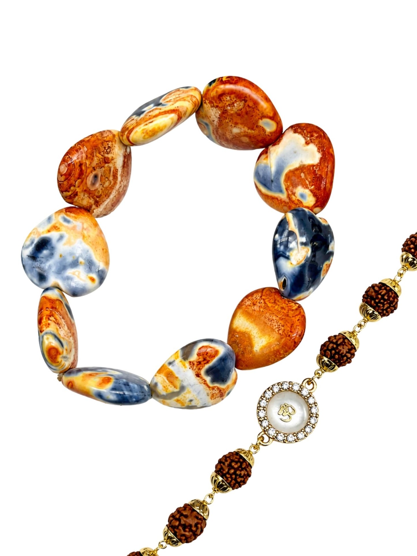 (Set of 2) Om Rudraksha Stone Heart Lumba Rakhi for Bhaiya Bhabhi