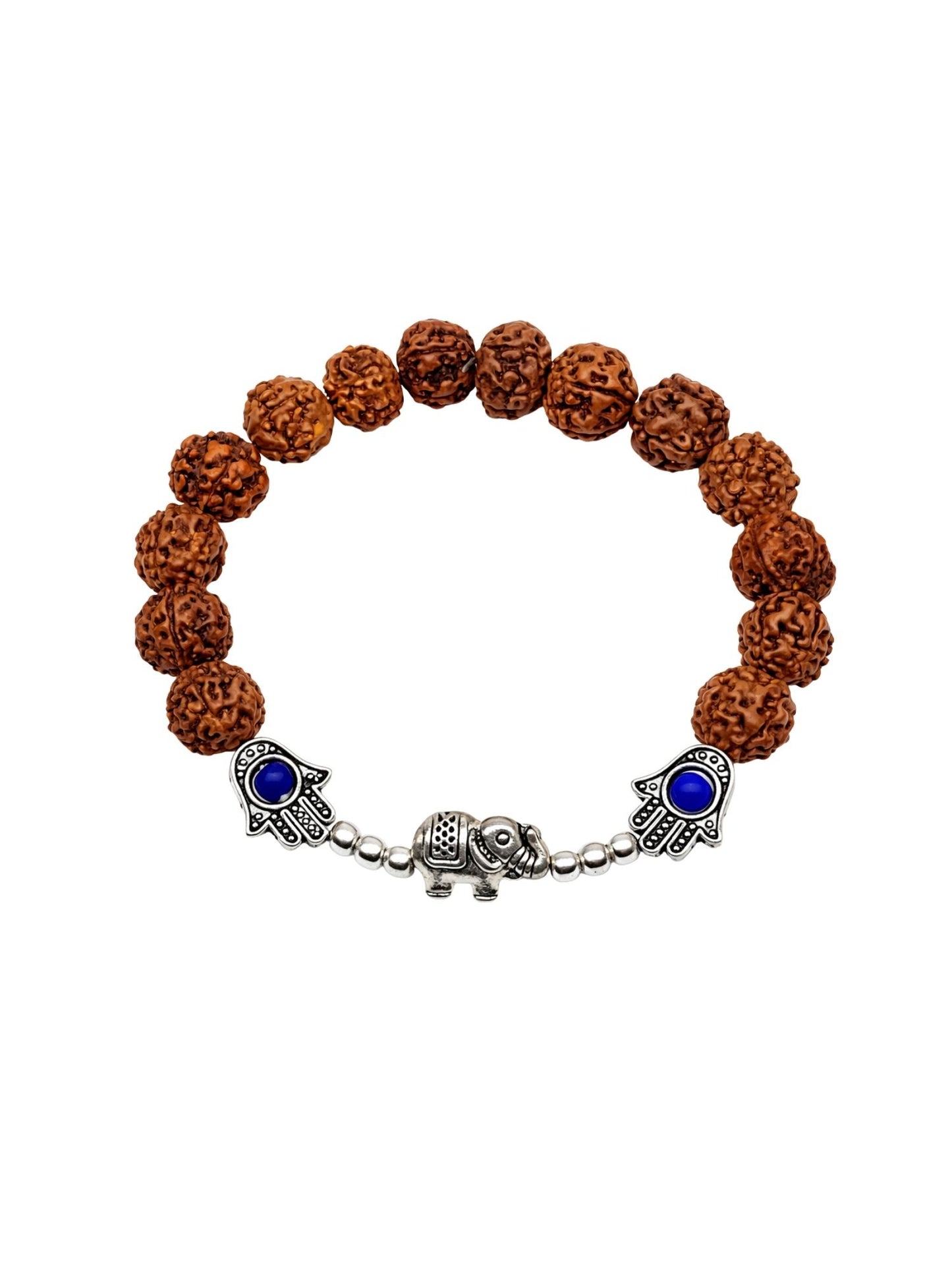 Rudraksha Rakhi Bracelet for Men with Silver Elephant Charm