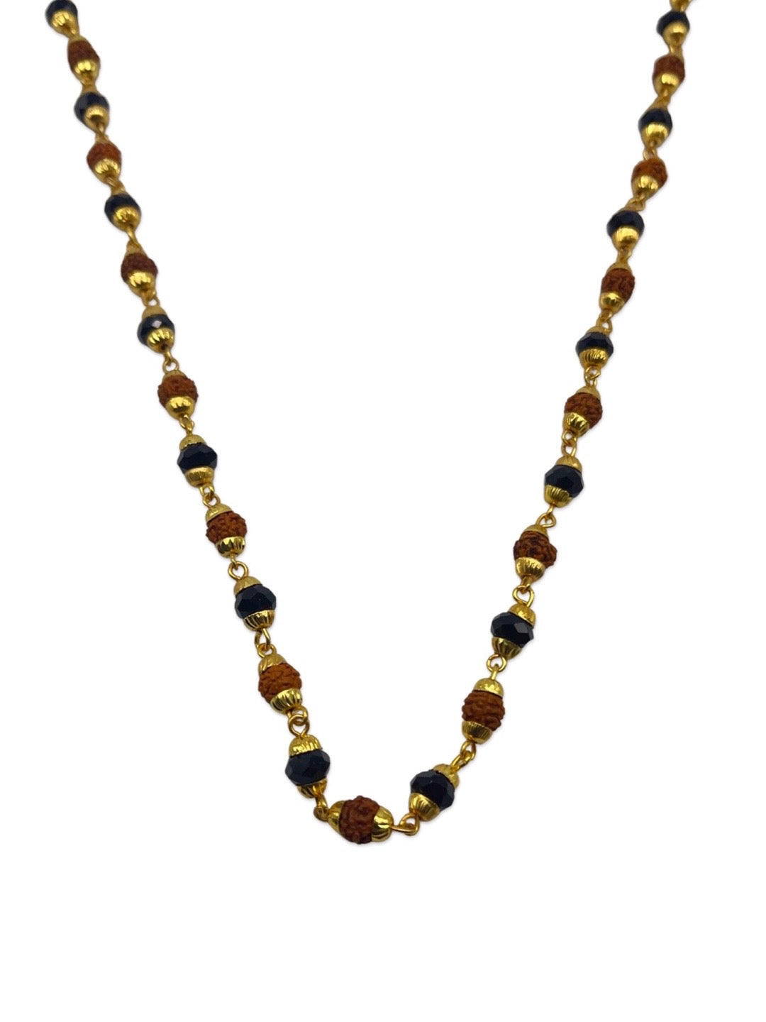 Gold Plated Rudraksha Mala Small Black Crystal Bead Design Necklace