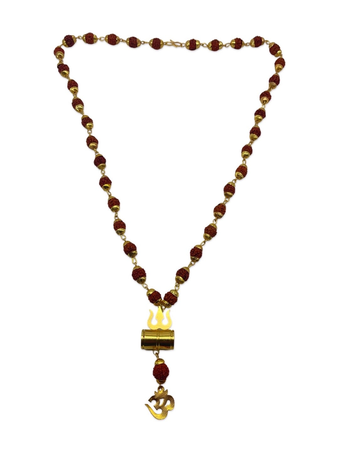 Gold Plated Rudraksha Mala  Trishul Damaru With Om Pendant Necklace