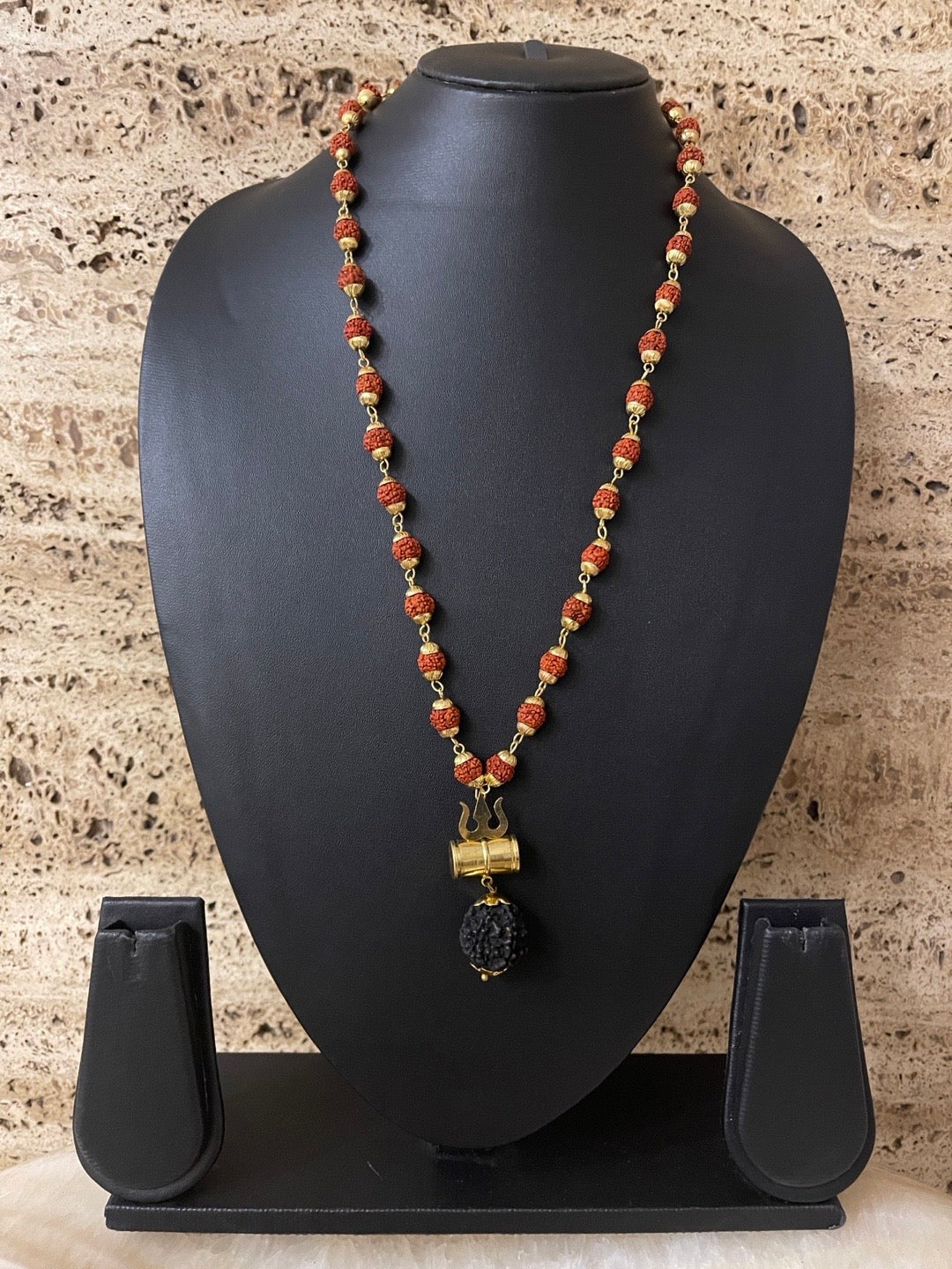 Gold Plated Rudraksha Trishul Damaru Design Chain Necklace
