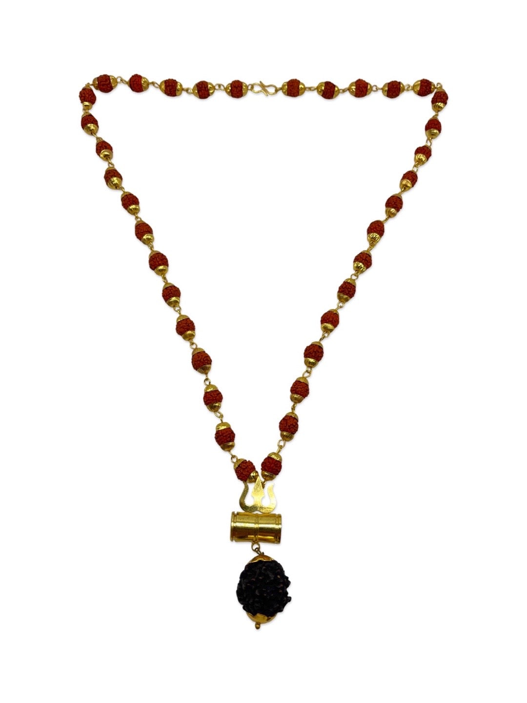 Gold Plated Rudraksha Trishul Damaru Design Chain Necklace