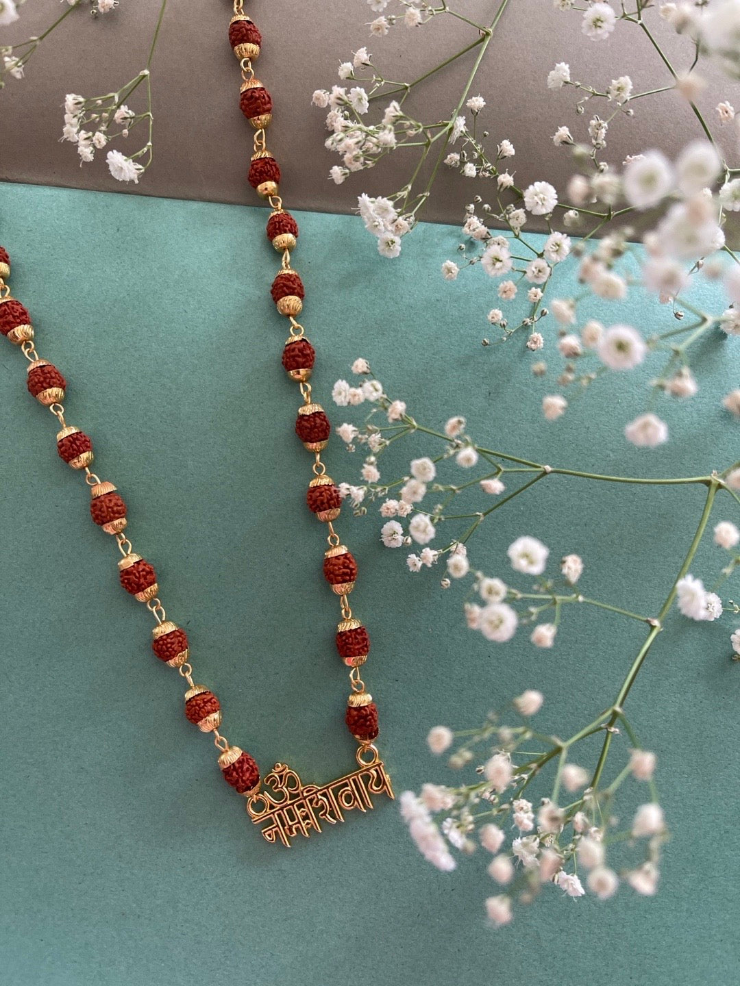 Gold Plated Rudraksha Om Namah Shivaya Pendant Design Necklace