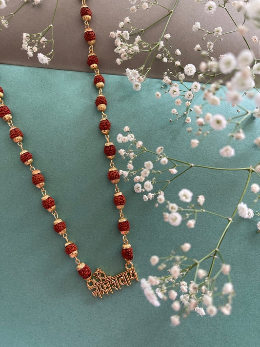 Gold Plated Rudraksha Om Namah Shivaya Pendant Design Necklace