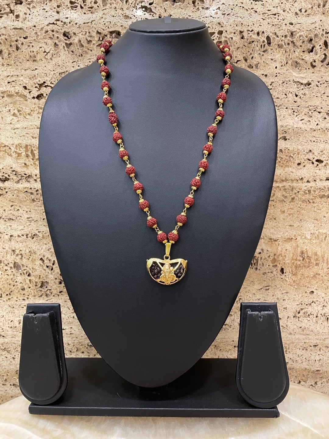 Gold Plated Rudraksha Mala Lord Ganesha Pendant Design Necklace