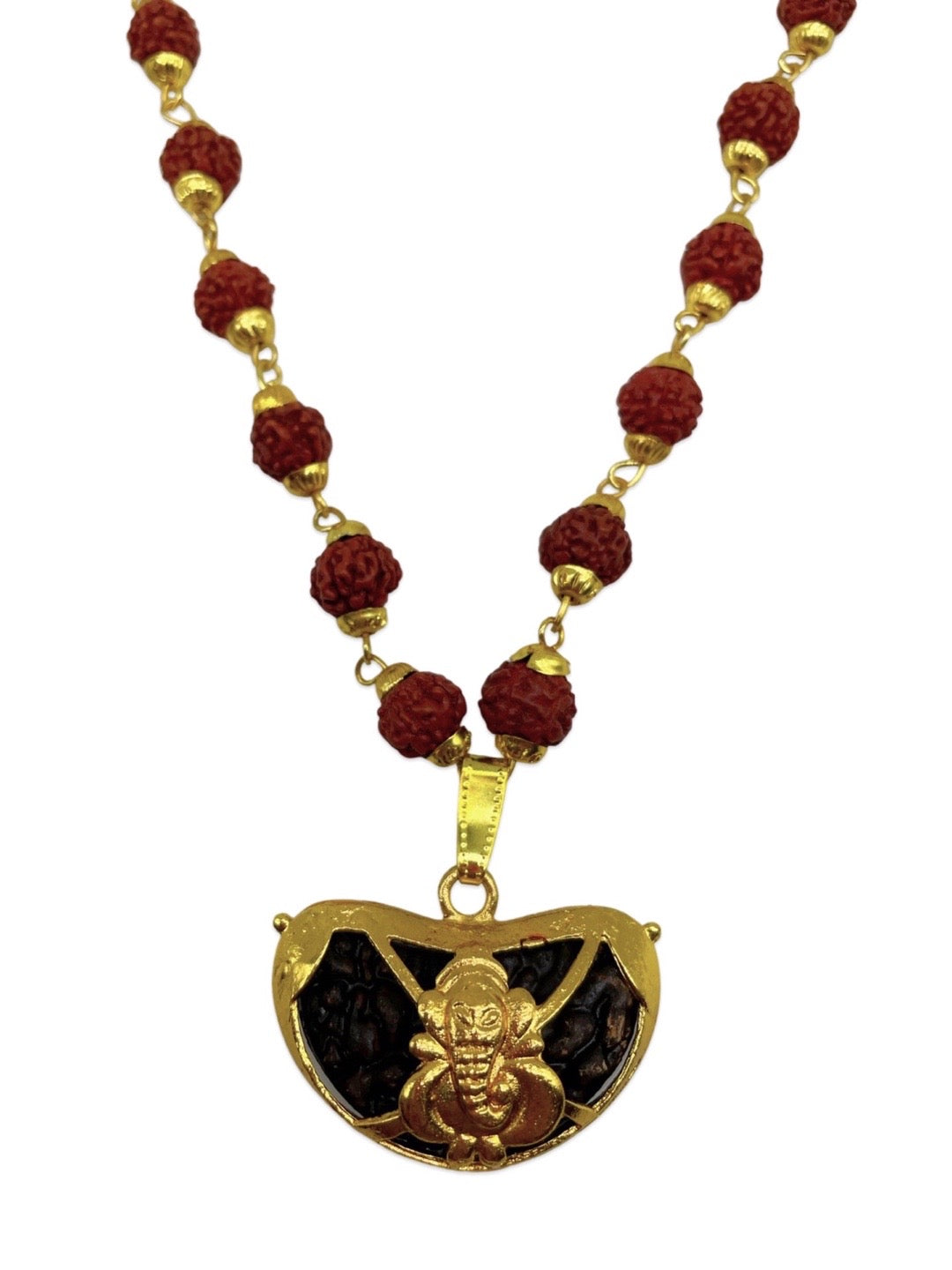 Gold Plated Rudraksha Mala Lord Ganesha Pendant Design Necklace