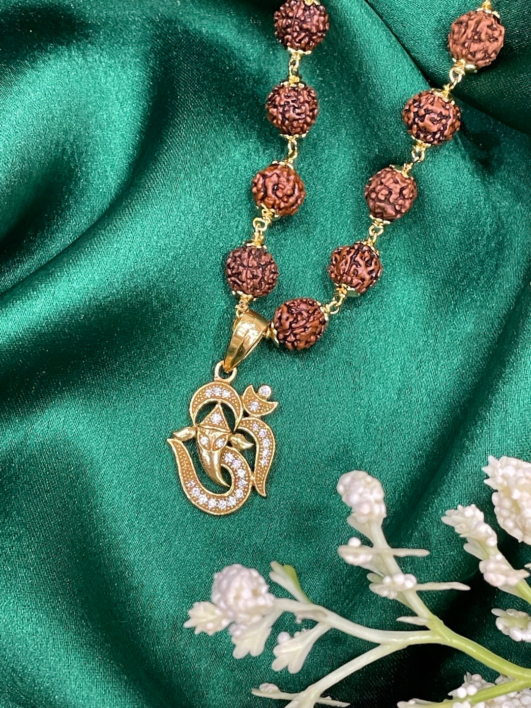 Om/Lord Ganesha Mens Rudraksha Mala Necklace
