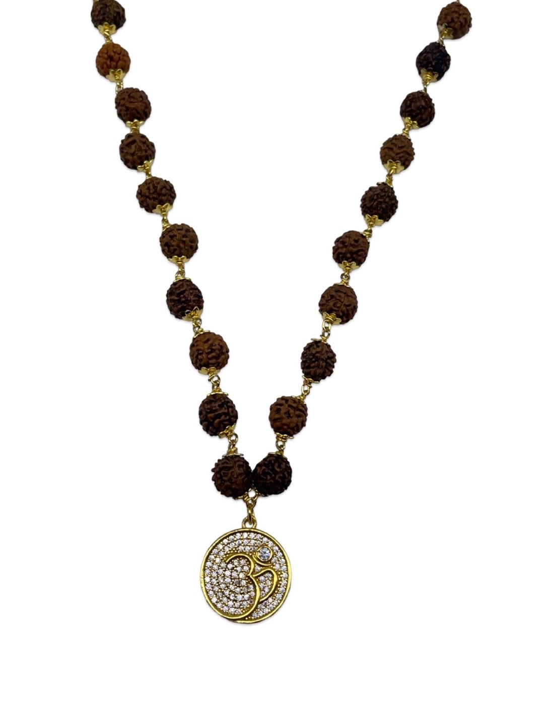 Om AD Round Mens Rudraksha Gold Chain Necklace