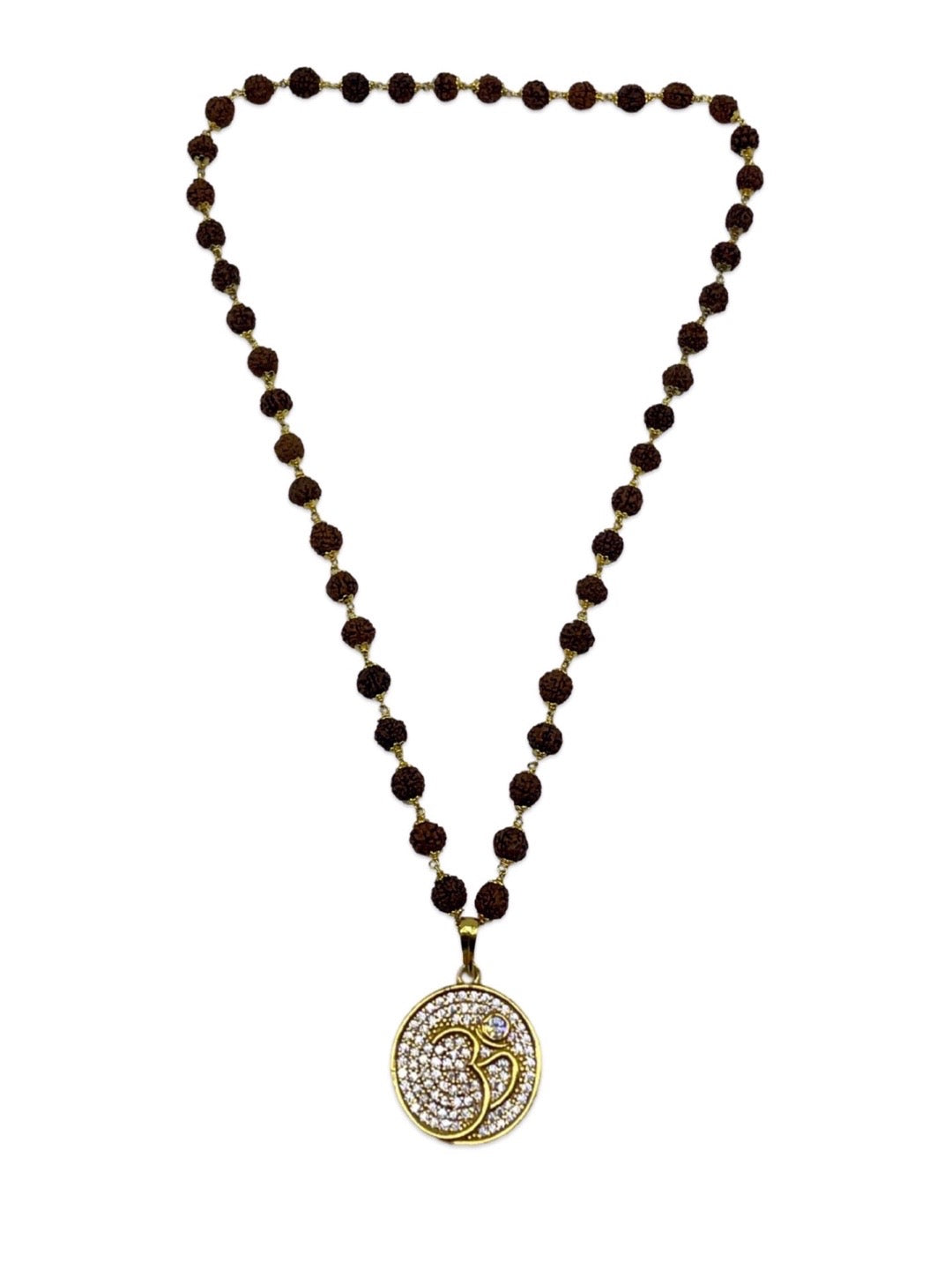 Om AD Round Mens Rudraksha Gold Chain Necklace