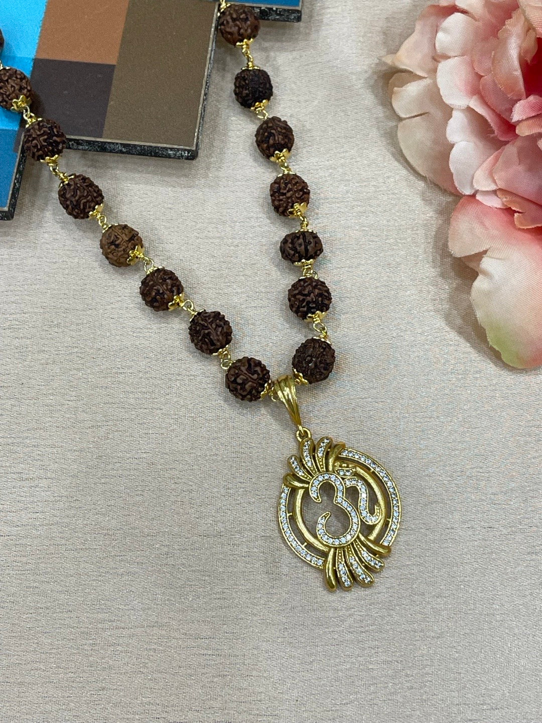 Om AD Mens Rudraksha Mala Necklace